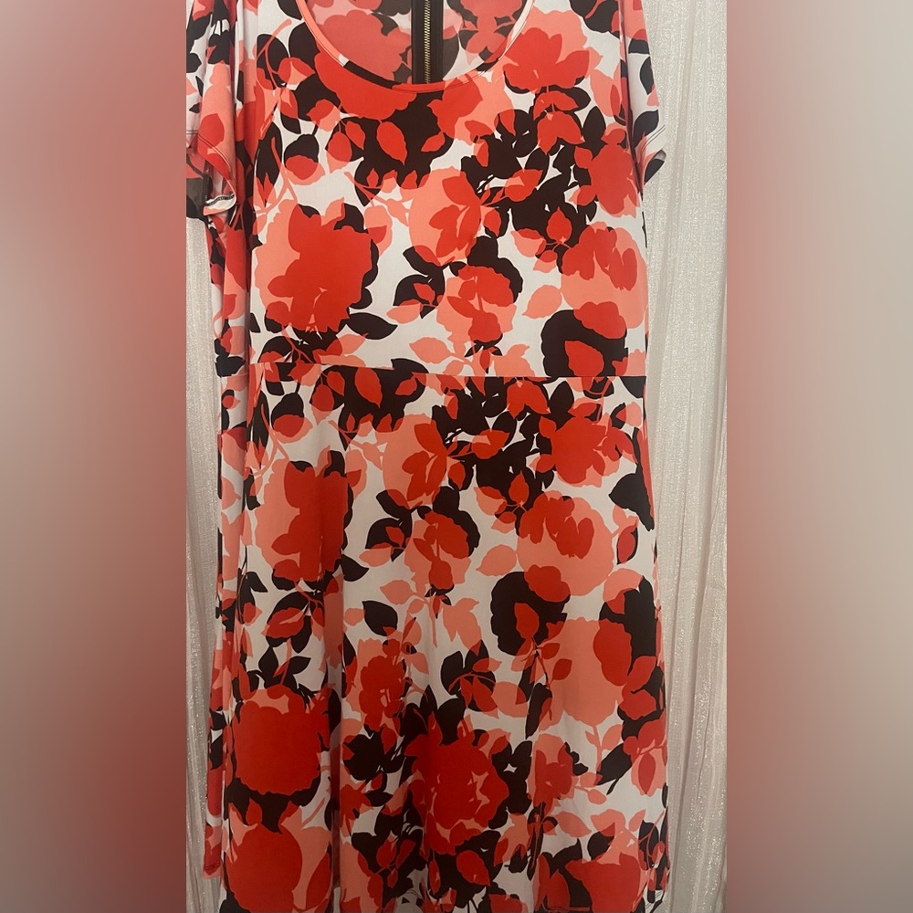 MICHAEL Michael Kors Red, Black & White Floral Midi Dress 3x